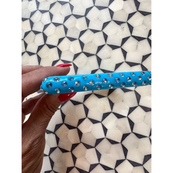 Vintage Blue Rhinestone Square Bangle Bracelet - Picture 4 of 6